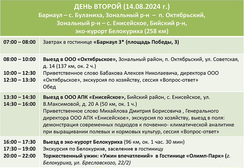 Программа Автобусного пробега - Аграрная Россия 2024. Алтайский край. (День 2)